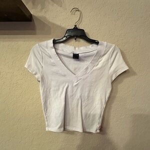 White V-Neck Women's Top